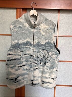 Vintage Polar Bear Fleece Vest XL Blue White